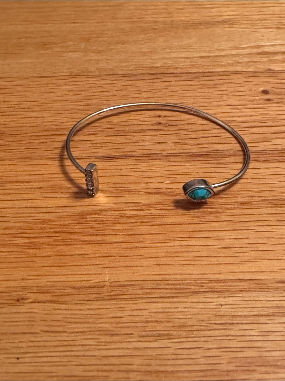 Rachel Zoe Silver Open Cuff Bracelet with Turquoise Accent and Crystal End
